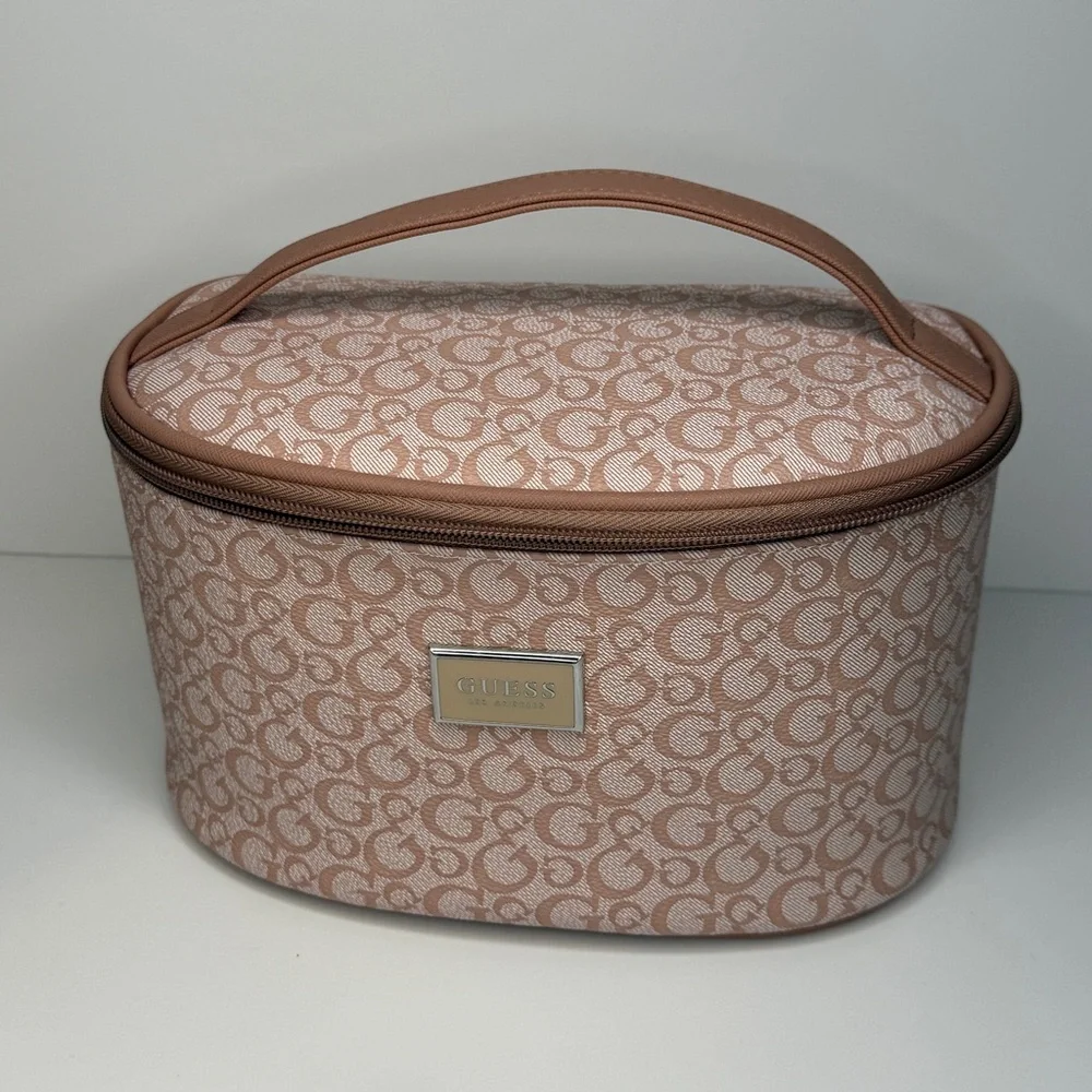 New Guess Pink Large Cosmetic Bag Vanity Case Pouch Travel Bag - Picture 2 of 9